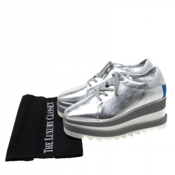 مملوكة مسبقًا Stella McCartney Silver Faux Leather Elyse Platform Derby Size 36