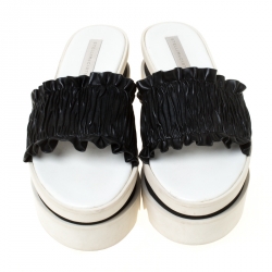 Stella McCartney Black Ruffle Faux Leather Platform Slide Size 41