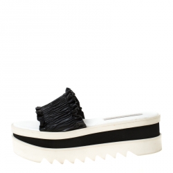Stella McCartney Black Ruffle Faux Leather Platform Slide Size 41
