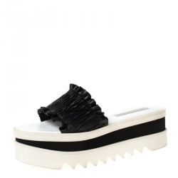 Stella McCartney Black Ruffle Faux Leather Platform Slide Size 41