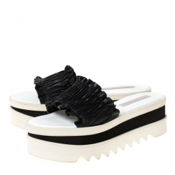 Stella McCartney Black Ruffle Faux Leather Platform Slide Size 41