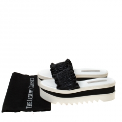 Stella McCartney Black Ruffle Faux Leather Platform Slide Size 41