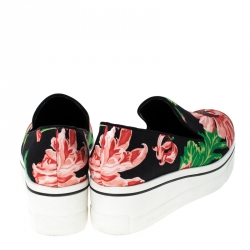 Pre Owned Stella McCartney Black Floral Printed Canvas Slip On Sneakers Size 41