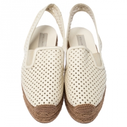 Pre Owned صندل ستيلا ماكرتني نعل سميك إسبادريلز فتحة كعب جلد صناعي مخرم أبيض مقاس 38