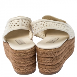 Pre Owned صندل ستيلا ماكرتني نعل سميك إسبادريلز فتحة كعب جلد صناعي مخرم أبيض مقاس 38