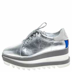Pre Owned Stella McCartney Silver Metallic Faux Leather Elyse Platform Derby Size 38