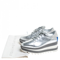 Pre Owned Stella McCartney Silver Metallic Faux Leather Elyse Platform Derby Size 38