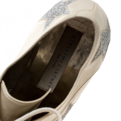 Pre Owned Stella McCartney Beige Faux Leather Elyse Star Platform Lace Up Derby Size 37