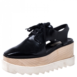 Pre Owned Stella McCartney Black Faux Leather Elyse Cutout Platform Derby Size 36.5