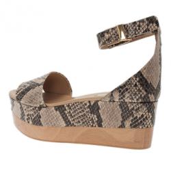 مملوكة مسبقًا Stella McCartney Beige Faux Python Ankle Strap Wedges Size 41