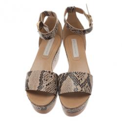 مملوكة مسبقًا Stella McCartney Beige Faux Python Ankle Strap Wedges Size 41
