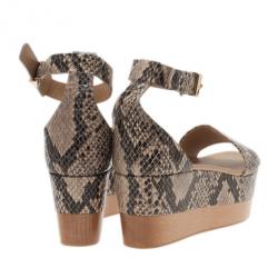 مملوكة مسبقًا Stella McCartney Beige Faux Python Ankle Strap Wedges Size 41