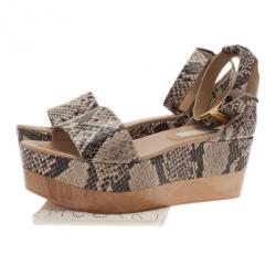 مملوكة مسبقًا Stella McCartney Beige Faux Python Ankle Strap Wedges Size 41