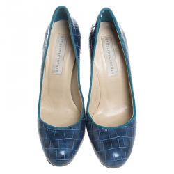 Pre Owned Stella McCartney Blue Croc Embossed Faux Leather Pumps Size 38