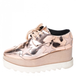 Pre Owned حذاء ستيلا ماكرتني ديربي أربطة نعل سميك ايليز ستار جلد صناعي وردي ميتالك مقاس 36