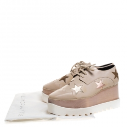 مملوكة مسبقًا Stella McCartney Beige Faux Leather Elyse Star Platform Lace Up Derby Size 40