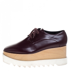 Pre Owned Stella McCartney Burgundy Faux Leather Elyse Platform Lace Up Derby Size 39