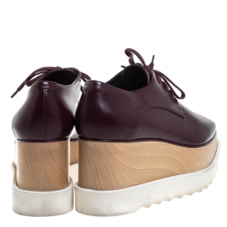 Pre Owned Stella McCartney Burgundy Faux Leather Elyse Platform Lace Up Derby Size 39