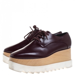 Pre Owned Stella McCartney Burgundy Faux Leather Elyse Platform Lace Up Derby Size 39