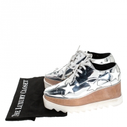 Stella McCartney Metallic Silver Faux Leather Elyse Star Platform Derby Size 40