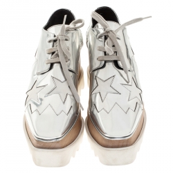 Stella McCartney Metallic Silver Faux Leather Elyse Star Platform Derby Size 40