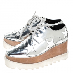 Stella McCartney Metallic Silver Faux Leather Elyse Star Platform Derby Size 40