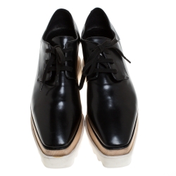 Pre Owned Stella McCartney Black Faux Leather Elyse Platform Derby Size 37