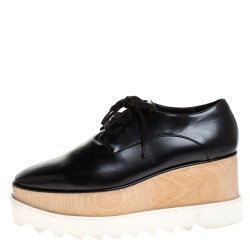 Pre Owned Stella McCartney Black Faux Leather Elyse Platform Derby Size 37