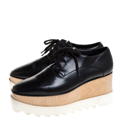Pre Owned Stella McCartney Black Faux Leather Elyse Platform Derby Size 37