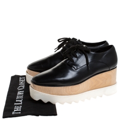 Pre Owned Stella McCartney Black Faux Leather Elyse Platform Derby Size 37
