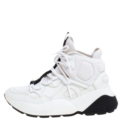 مملوكة مسبقًا Stella McCartney White/Black Neoprene and Faux Leather Eclypse High Top Chunky Sneakers Size 39