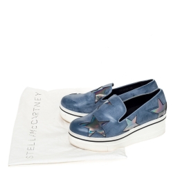 Pre Owned Stella McCartney Blue Faux Leather Binx Star Slip-On Platform Sneakers Size 36