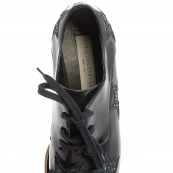 Pre Owned Stella McCartney Blue Faux Patent Leather And Glitter Elyse Star Platform Derby Sneakers Size 37