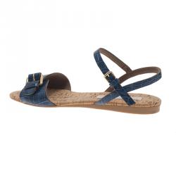 مملوكة مسبقًا Stella McCartney Blue Faux Croc Linda Flat Sandals Size 41