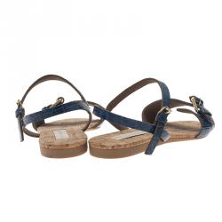 مملوكة مسبقًا Stella McCartney Blue Faux Croc Linda Flat Sandals Size 41