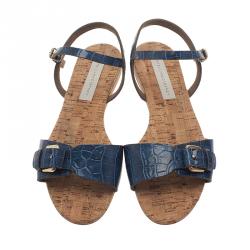 مملوكة مسبقًا Stella McCartney Blue Faux Croc Linda Flat Sandals Size 41