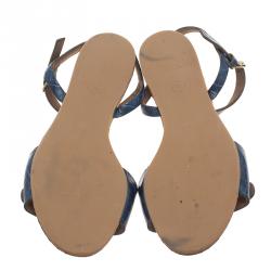 مملوكة مسبقًا Stella McCartney Blue Faux Croc Linda Flat Sandals Size 41