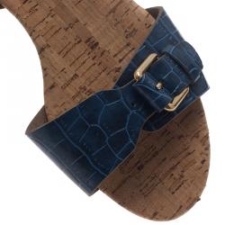 مملوكة مسبقًا Stella McCartney Blue Faux Croc Linda Flat Sandals Size 41