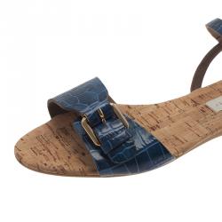 مملوكة مسبقًا Stella McCartney Blue Faux Croc Linda Flat Sandals Size 41