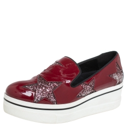 Red Faux Patent Leather Slip On Platform Sneakers