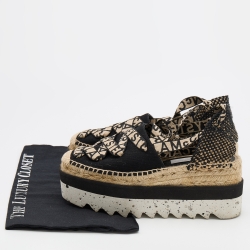 Stella McCartney Black/Beige Canvas and Jute Gaia Platform Espadrille Flats Size 37