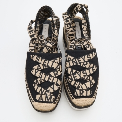 Stella McCartney Black/Beige Canvas and Jute Gaia Platform Espadrille Flats Size 37