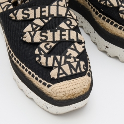 Stella McCartney Black/Beige Canvas and Jute Gaia Platform Espadrille Flats Size 37
