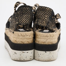 Stella McCartney Black/Beige Canvas and Jute Gaia Platform Espadrille Flats Size 37