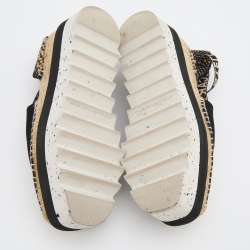 Stella McCartney Black/Beige Canvas and Jute Gaia Platform Espadrille Flats Size 37