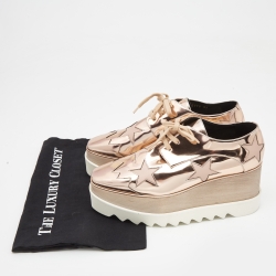 Pre Owned Stella McCartney Metallic Pink Faux Leather and Wood Elyse Star Platform Derby Sneakers Size 39