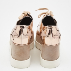 Pre Owned Stella McCartney Metallic Pink Faux Leather and Wood Elyse Star Platform Derby Sneakers Size 39