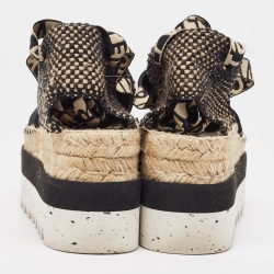 Pre Owned Stella McCartney Black/Beige Canvas Wedge Sandals Size 37