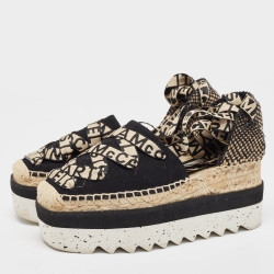 Pre Owned Stella McCartney Black/Beige Canvas Wedge Sandals Size 37