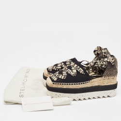 Pre Owned Stella McCartney Black/Beige Canvas Wedge Sandals Size 37